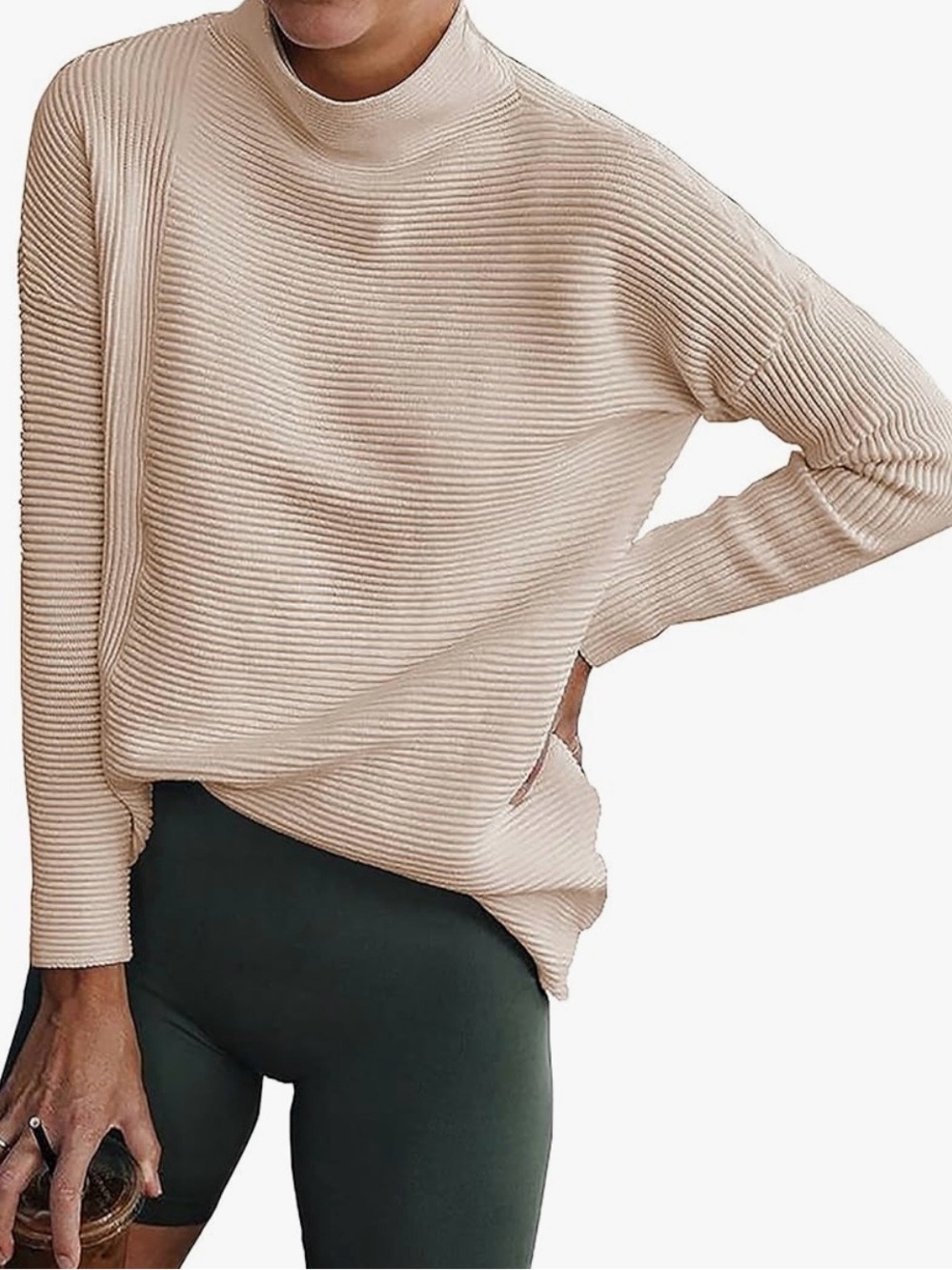 Soft Ribbed Mockneck Sweater in Cream